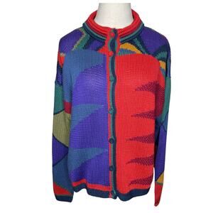 Earth Tones Santa Fe Women’s XL Vintage Knit Cardigan Southwest Made in Peru